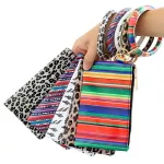 Fashion Multi-purpose PU Leather Flower Leopard Printed Phone Wallet O Key Rings Women Wristlet Bracelets Key Chain Gifts