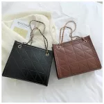 กระเป๋าทรงโท้ท สะพายไหล่ สะพายข้าง สไตล์เรียบหรู หนัง PU ขนาดกลาง หนังเงา ปักลาย สายโซ่ น้ำหนักเบาGBiWANT