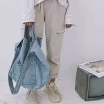 Denim Slouch Bag Casual Jean Fabric Handbag Leisure Korean Style Fashion Japanese Fashion Messenger Top-Handle Bag
