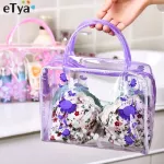 eTya Women Flower PVC Transparent Cosmetic Bag Fashion Girl Travel Make up Toiletry Bags Makeup Organizer Case Tote Bag