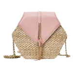 Fashion Hexagon New Mulit Style Straw+PU Chain Messenger Bags Women Summer Rattan Handmade Woven Beach Bogs Bolso Feminina