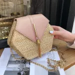 Fashion Hexagon New Mulit Style Straw+PU Chain Messenger Bags Women Summer Rattan Handmade Woven Beach Boho Bags bolso feminina