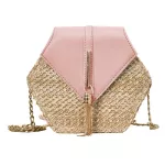 Fashion Hexagon New Mulit Style Straw+PU Chain Messenger Bags Women Summer Rattan Handmade Woven Beach Boho Bags bolso feminina
