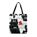 Ins B And White Cat Printed Tote Bag For Women En Fabric Bag Ca Foldable Ng Bag Outdoor Beach Bag Daily Handbag