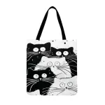 Ins B And White Cat Printed Tote Bag For Women En Fabric Bag Ca Foldable Ng Bag Outdoor Beach Bag Daily Handbag