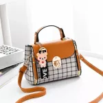 Women Handbag Grid Fe Oulder Bags Cartoon Decoration Pu Tote Plaid Girls' Se Handbag For Women