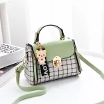 Women Handbag Grid Fe Oulder Bags Cartoon Decoration Pu Tote Plaid Girls' Se Handbag For Women