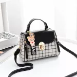 Women Handbag Grid Fe Oulder Bags Cartoon Decoration Pu Tote Plaid Girls' Se Handbag For Women