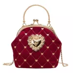 Women Velvet Handbag Vintage Heart Design Ning Bag Wedding Party Bride Clutch Oulder Bags Se