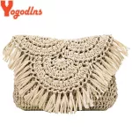 Yogodlns Hot Mmer Women Tasssels Straw Rattan Wicer Weave Oulder Bags Handbag Flap Ladies Holiday Beach Crossbody Bag