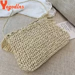 Yogodlns Hot Mmer Women Tasssels Straw Rattan Wicer Weave Oulder Bags Handbag Flap Ladies Holiday Beach Crossbody Bag