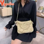 Yogodlns Hot Mmer Women Tasssels Straw Rattan Wicer Weave Oulder Bags Handbag Flap Ladies Holiday Beach Crossbody Bag