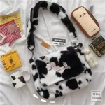Women Bag New Oer With Lamb Wool Cute Cow Pattern Lie Fabric Oulder Bag Canvas Handbag Tote Large Capacity Bag For Girls