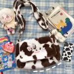 Women Bag New Oer With Lamb Wool Cute Cow Pattern Lie Fabric Oulder Bag Canvas Handbag Tote Large Capacity Bag For Girls