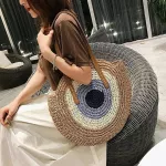 Mmer Round Straw Bags For Women Rattan Oulder Handmade Wen Beach Fe Message Handbag Totes