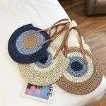 Mmer Round Straw Bags For Women Rattan Oulder Handmade Wen Beach Fe Message Handbag Totes
