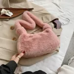 Fluffy Oulder Bags For Women Solid Cr Autumn Winter H Bags Handbag Fe Underarm Bags Soft Warm Fur Bag
