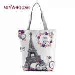 Miyahouse Cr Flower Print Oulder Bags Fe Leire Tower Design Beach Bags Mmer Style Women Canvas Tote Handbag