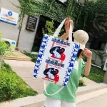 Vintage Rabbit Women Canvas Mesger Bag Large Capacity Girl Oulder Bags Ladies Reusable NG Bag Tote Handbags