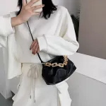 Pleated Crossbody Bags For Women Stone Pattern Retro Pu Leather Oulder Mesger Bag Solid Cr Fe Chain Handbags