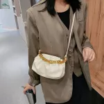 Pleated Crossbody Bags For Women Stone Pattern Retro Pu Leather Oulder Mesger Bag Solid Cr Fe Chain Handbags