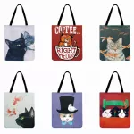 Lely Cat Printed Ca Tote En Fabric Beach Bag Cartoon Meow Illustration Tote Bag For Women Reusable Ng Bag