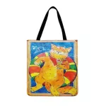 Lely Cat Printed Ca Tote En Fabric Beach Bag Cartoon Meow Illustration Tote Bag For Women Reusable Ng Bag