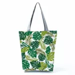 MIYAHOUS MMER N LEAF PRINTED Women Handbag Foldable Reusable Beach Bag Large Capacity Canvas Travel Bag for FE