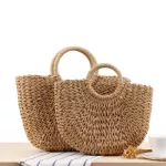 Round Straw Beach Bag Vintage Handmade Wen Oulder Bag Raffia Circle Rattan Bags Bohian Mmer Vtion Ca Bags