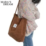 Mara's Dr Women's Handbags Student Corduroy Tote Ca Solid Cr Oulder Bag Reusable Women Bag Ng Beach Bag