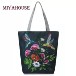 Miyahouse Flor And Bird Print Oulder Bag Women Lmitation Brdery Ca Tote Handbag Fe Canvas Lady Handbag