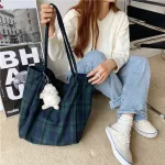 Extra Large Women Won Canvas Bags Checed Pattern Design Handbag Soft Warm Cloth Fabric Big Tote Ladies Ca Oulder Bag