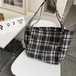 Extra Large Women Won Canvas Bags Checed Pattern Design Handbag Soft Warm Cloth Fabric Big Tote Ladies Ca Oulder Bag