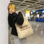 Women Lamb Lie Fabric Oulder Bag Canvas Handbag Tote Large Capacity Letter Brdery Ng Bag Bags For Women