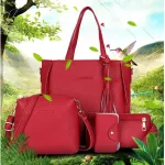 Hbwj Tassel Handbag Hi Capacity Brown Pu Leather Oulder Bag Set -Handle For Women Fe Oulder Bag Se