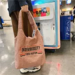 Women Lamb Lie Fabric Oulder Bag Canvas Handbag Tote Large Capacity Letter Brdery Ng Bag Bags For Women
