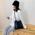 Sml Pu Leather Bucet Bags For Women Winter Solid Cr Oulder Handbags Fe Travel Lady Branded
