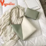 Yogodlns 2pcs/set Hi Quity Fiber Leather Contrast Cur Bloc Bucet Bags Tote Oulder Bags Women Fe