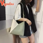 Yogodlns 2pcs/set Hi Quity Fiber Leather Contrast Cur Bloc Bucet Bags Tote Oulder Bags Women Fe