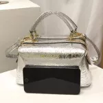 Glossy Women Boston Bag Golden Cr Hi Quity Split Leather Tote Handbags Ladies Oulder Crossbody Bags