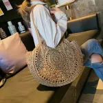 CA Rattan Women Oulder Bags Circle Straw Handbags Big Capacity Handmae Mer Tote Lady Round Bohian Beach TR SAC