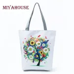 MiyaHouse Trendy Pin Rose Design Canvas Beach Bags for Fe flor and Striped Print Oulder NG Handbags Hi Capacity