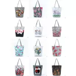 MiyaHouse Trendy Pin Rose Design Canvas Beach Bags for Fe flor and Striped Print Oulder NG Handbags Hi Capacity