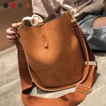 Litthing Oulder Bags Women Bucet Pu Leather Oulder Bag Large Capacity Crossbody Bags Wide Strap Fe Solid Handbag