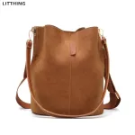 Litthing Oulder Bags Women Bucet Pu Leather Oulder Bag Large Capacity Crossbody Bags Wide Strap Fe Solid Handbag