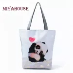 Miyahouse Cute Panda Design Canvas Tote Handbags For Fe Ca Mmer Beach Bags Hi Capacity Women Ng Bag