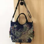 Veow Iny Sequins Peacoc Brdered Women Canvas Totes Bag Mmer Ng Oulder Bag Vintage Beaded String Handbag
