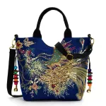 Veow Iny Sequins Peacoc Brdered Women Canvas Totes Bag Mmer Ng Oulder Bag Vintage Beaded String Handbag