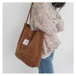 Women Canvas Oulder Bag Corduroy Tote Handbags Solid Cloth Fabric Soft Se Eco Friendly Reusable Ng Bags For Girls