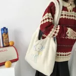 Women's Lamb Oulder Bag Canvas Handbag Tote Bag Large-Capacity BRDERY NG BAG CUTE SOL BAG GIRL's Bag